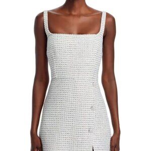 French Connection Dress Size 10 Tweed Mini Dress Square neck side slit White NEW